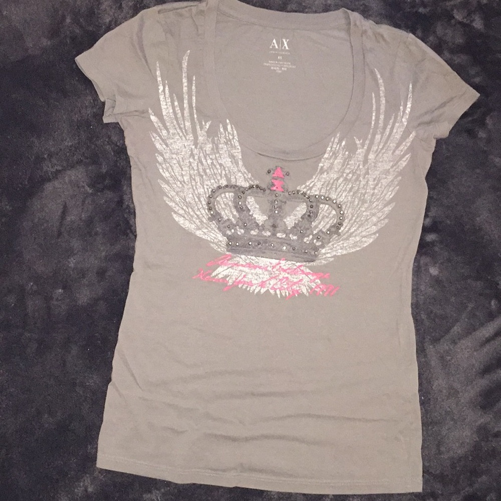 Armani exchange grey/neon pink top